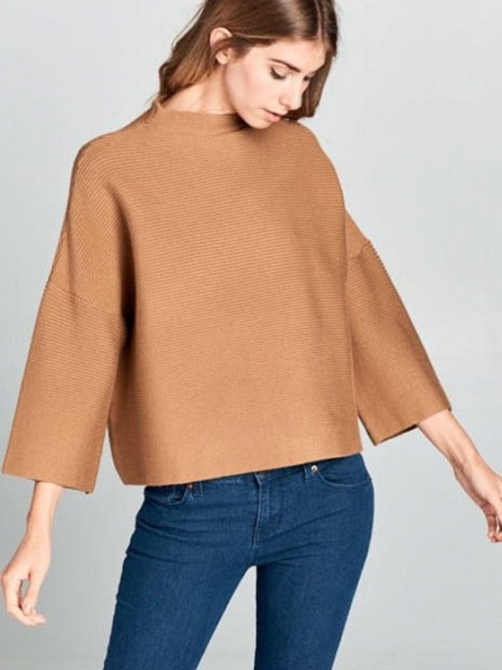 ELLISON • Ribbed Dolman Sweater High Neck in Camel